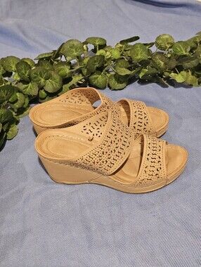 Perforated Wedge Slide Sandals By Atalina